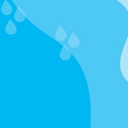 Decorative graphic of blue waves and water droplets