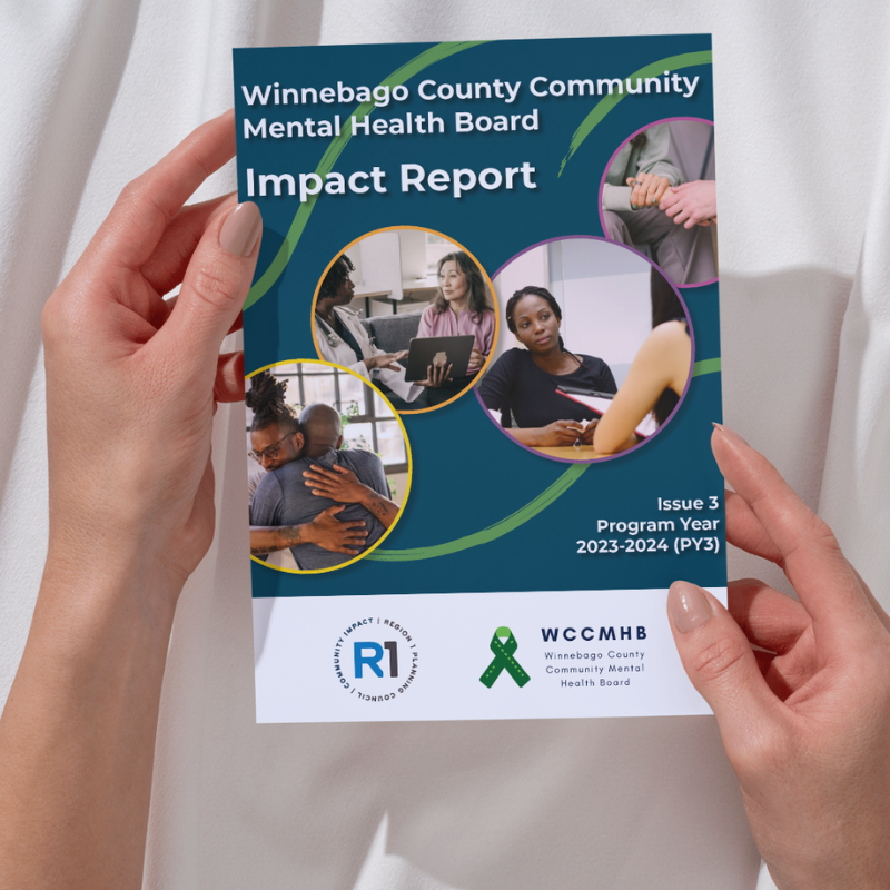 White background with hands holding the WCCMHB Impact Report Issue 3