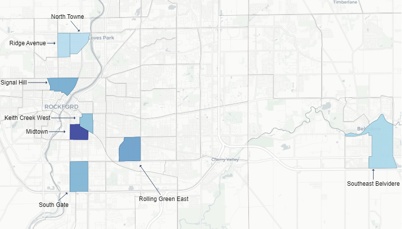 Map displaying shortfall scores of various areas