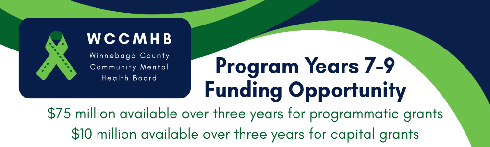 WCCMHB Logo text of "Program Years 7-9 Funding Opportunity $75 million available over three years for programmatic grants $10 million available over three years for capital grants"