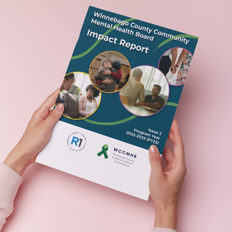 Pink background with hands holding the WCCMHB Impact Report Issue 2